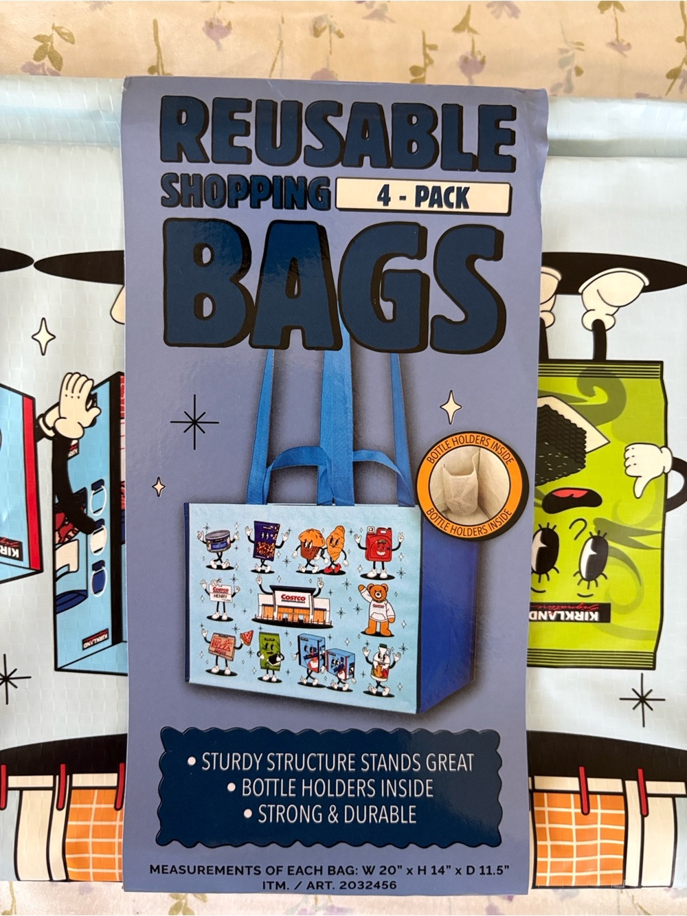 Kirkland Signature Light Blue Reusable Character Shopping Bags — 4-Pack NWT - Picture 3 of 9